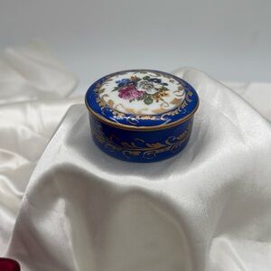 Limoges Blue Floral Decorative Trinket Box, Marked Limoges France.